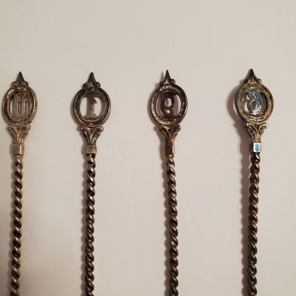 Antique 4 Pc Nickel Silver Coffee Spoon Twist Handle Numbered C.R. Carlstrom - Picture 7 of 14